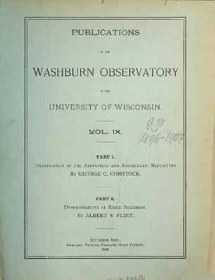 Publications of the Washburn Observatory of the University of Wisconsin. 9. 1896