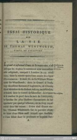 Essai Historique Sur La Vie De Thomas Wentworth, Comte De Strafford
