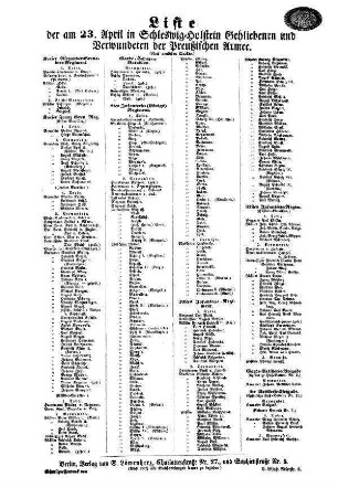 Liste der am 23. April in Schleswig=Holstein Gebliebenen und Verwundeten der Preußischen Armeee.