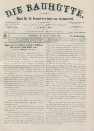 No. 5. Frankfurt a. M., den 31. Januar 1903. 46. Jahrgang.