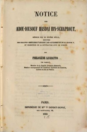 Notice sur Abou-Jousouf Hasdaï Ibn-Schaprout