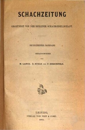 Schachzeitung. 16. 1861