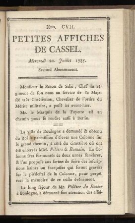 No CVII (Mercredi 20. Juillet 1785)