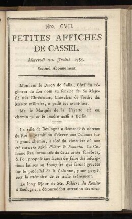 No CVII (Mercredi 20. Juillet 1785)
