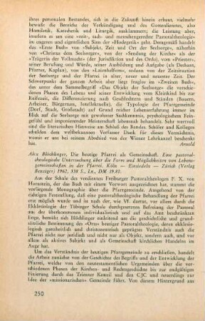 250-251 [Rezension] Blöchlinger, Alex, Die heutige Pfarrei als Gemeinschaft