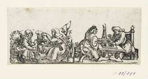 Zwei Nonnen (links), Dame und Herr beim Schach (rechts), Blatt 2 der Folge "Zehn Fragmente eines Kartenspiels"