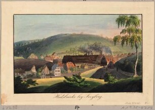 Ortsansicht von Halsbrücke nordöstlich von Freiberg in Sachsen mit dem Amalgamierwerk