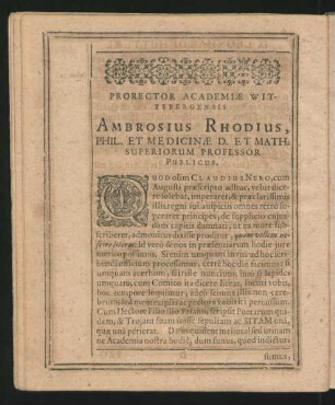 Prorector Academiae Wittenbergensis Ambrosius Rhodius ...