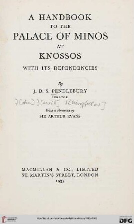A handbook to the palace of Minos at Knossos, with its dependencies