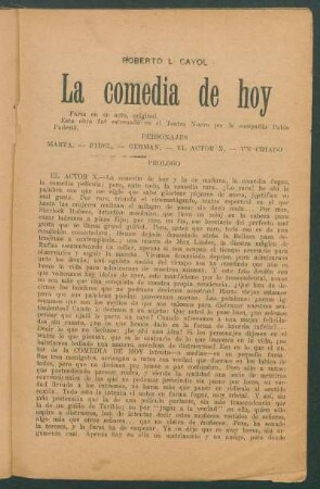 La comedia de hoy : farsa en un acto original