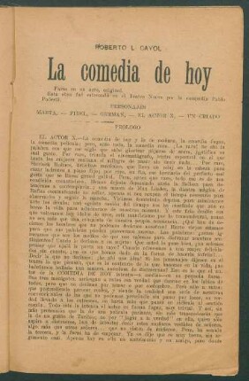 La comedia de hoy : farsa en un acto original