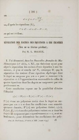 Séparation des racines des équations a une inconnue.