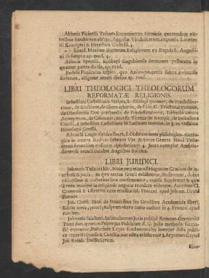 Libri Theologici Theologorum Reformatae Religionis.