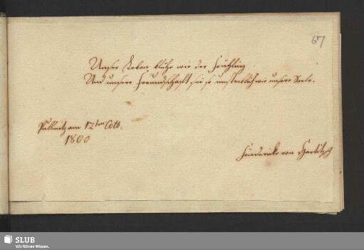 Bl. 67. Stammbucheintrag von Hartitzsch, Friedericke von