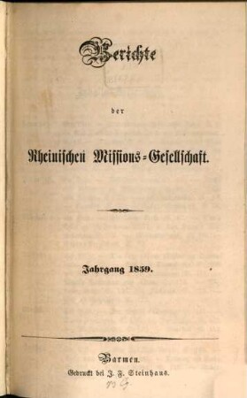 Berichte der Rheinischen Missionsgesellschaft. 1859
