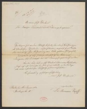 Brief an Franz Schott und Mainzer Liedertafel : 16.01.1864