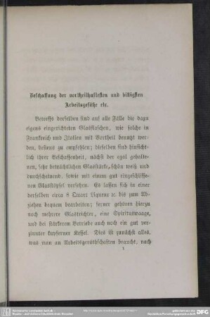 Beschaffung der vortheilhaftesten und billigsten Arbeitsgefäße etc.
