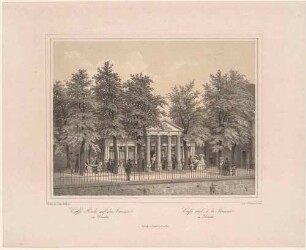 Das Café Reale (auch Café Torniamenti oder Bonboniére) auf der Brühlschen Terrasse in Dresden (1843 von Otto von Wolframsdorf gebaut, 1886 für den Neubau der Kunstakademie abgerissen)