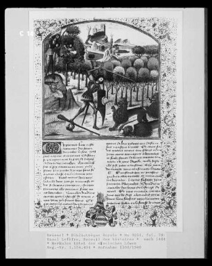 Ms 9254, Raoul Lefèfre, Receuil des histoires, fol. 79: Herkules tötet den nemeischen Löwen