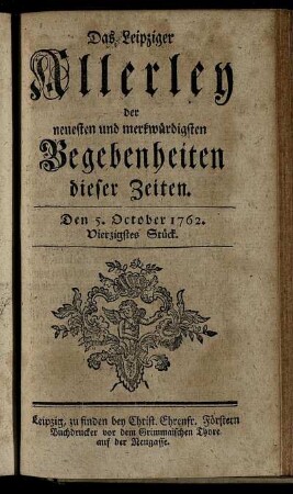 Den 5. October 1762. Vierzigstes Stück.