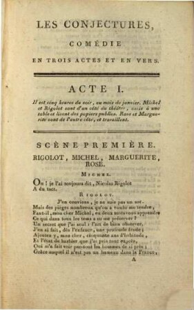 Les conjectures : comédie en trois actes et en vers