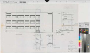 Münster (Münster) Schulkollegium Umbau im Gebäude B Ansicht, Grundrisse, Schnitt 1967 1 : 50 54 x 84 Pause Staatsneubauleitung Münster Regierung Münster Nr. 34105