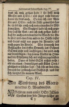 Cap. IV. Von Einsetzung des Sacrament des H. Abendmahls.