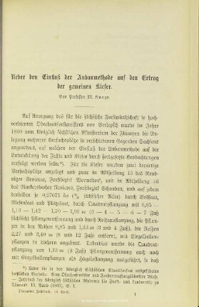 I.1 Ueber den Einfluß der Anbaumethode auf den Ertrag der gemeinen Kiefer