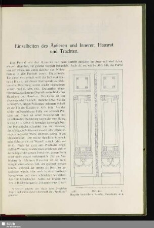 Einzelheiten des Äußeren und Inneren, Hausrat und Trachten