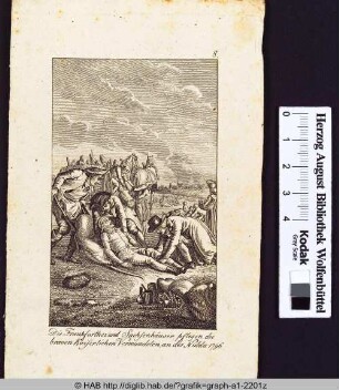 Die Frankfurther und Sachsenhäuser pflegen die braven kaiserlichen Verwundetetn, an der Nidda 1796