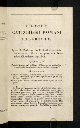 1-12, Prooemium Catechismi Romani Ad Parochos.