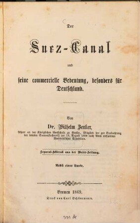 Der Suez-Canal und seine commercielle Bedeutung, besonders für Deutschland