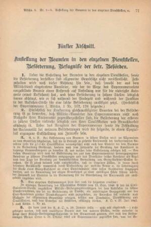 Fünfter Abschnitt. Anstellung der Beamten in den einzelnen Dienststellen, Beförderung, Befugnisse der betr. Behörden.