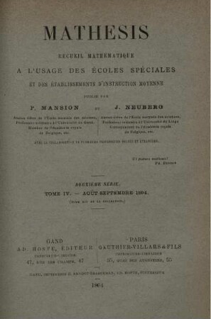 DEUXÈME SÉRIE. TOME IV. - AOUT - SEPTEMBRE 1894.