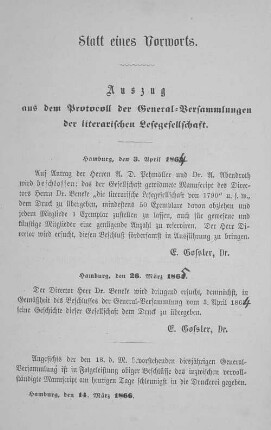 Statt eines Vorworts.