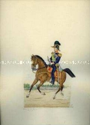 König Johann von Sachsen in Uniform zu Pferd, 1859.