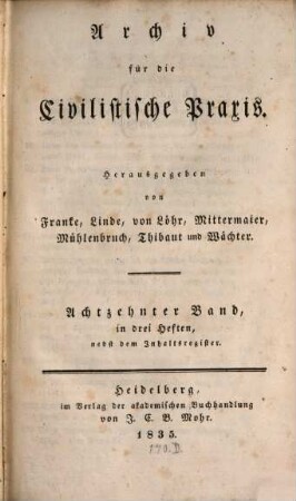 Archiv für die civilistische Praxis, 18. 1835