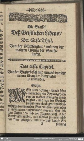 Der Erste Theil. Von der Glückseligkeit, und von der wahren Ubung der Gottseligkeit
