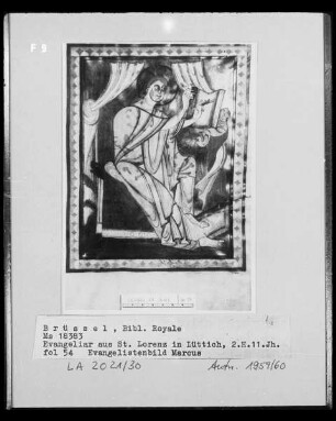 Ms 18383, Evangeliar aus Sankt Lorenz in Lüttich, fol. 54: Evangelistenbild Markus