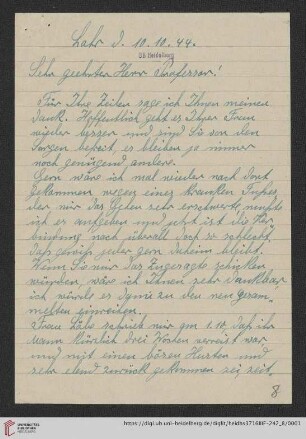 Korrespondenz Louise Ebert/Gustav Radbruch: Brief von Louise Ebert an Gustav Radbruch