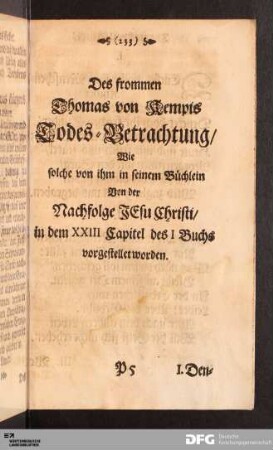 Des frommen Thomas von Kempis Todes-Betrachtung