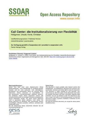Call Center: die Institutionalisierung von Flexibilität
