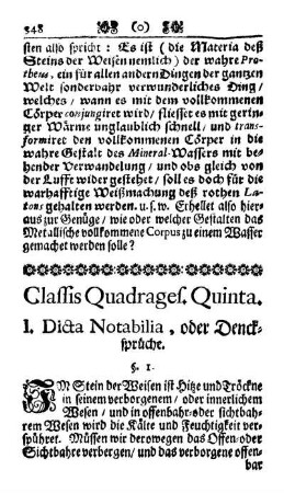 Classis Quadrages. Quinta.