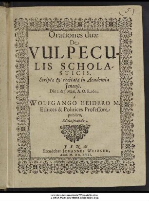 Orationes duae De Vulpeculis Scholasticis