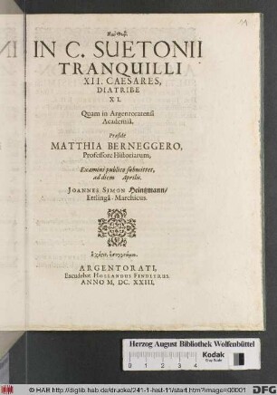 In C. Suetonii Tranquilli XII. Caesares, Diatribe XI.