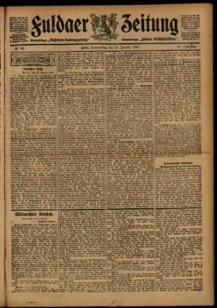Erste Ausgabe vom Donnerstag, den 21. Januar 1904.