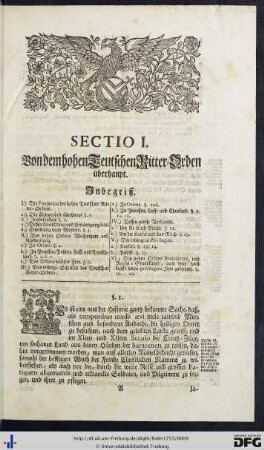 Sectio I. Von dem hohen Teutschen Ritter-Orden.