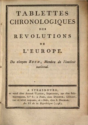 Tablettes chronologiques des Revolutions de l'Europe