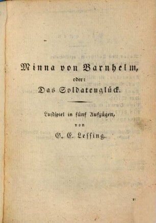 Minna von Barnhelm : Lustspiel