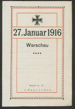 Musikfolge, Speisenfolge, Weine : 27. Januar 1916, Warschau